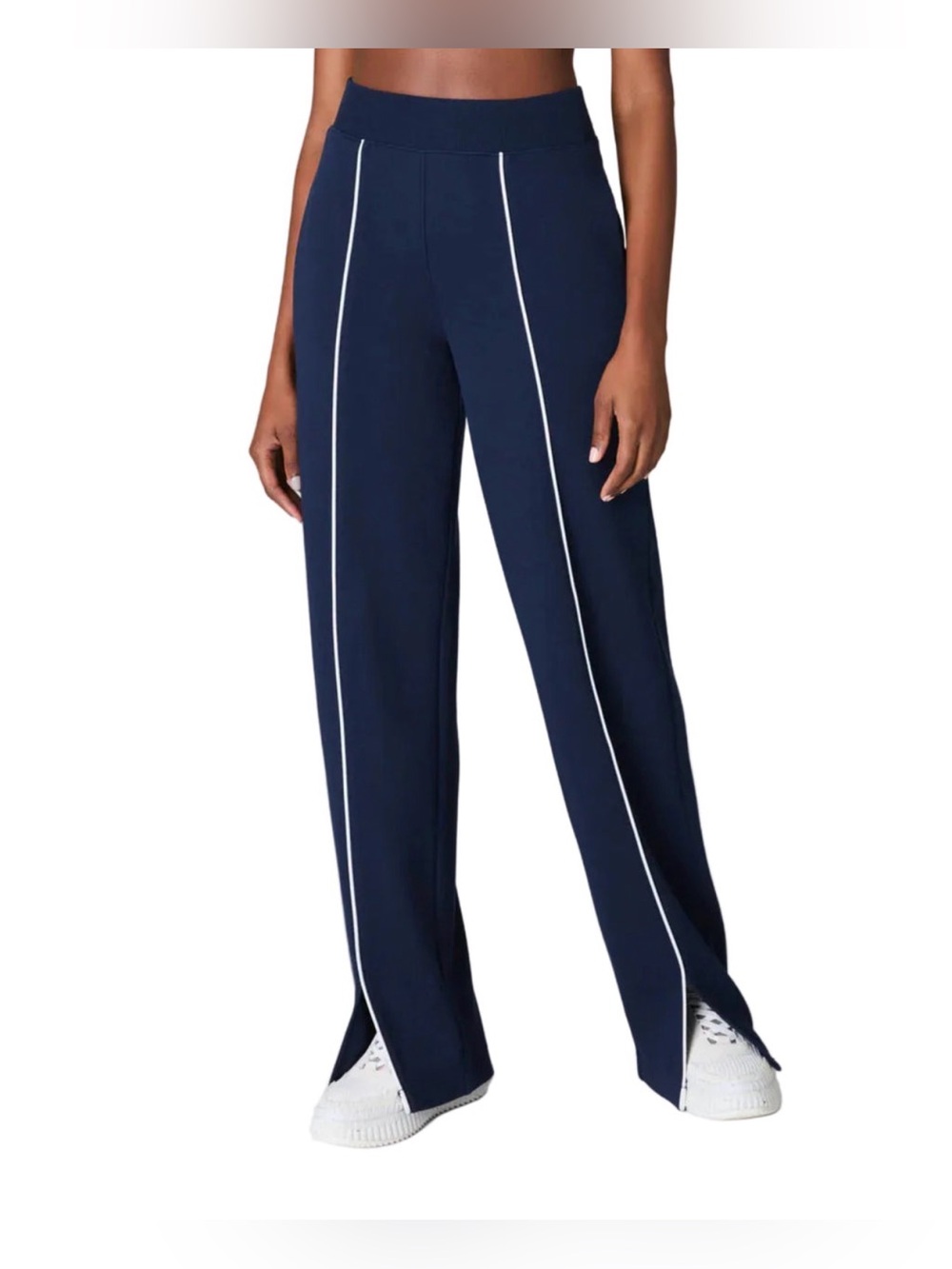 SPANX AirPiqué Straight Track Pants XS Timeless Navy White Piping, NWT